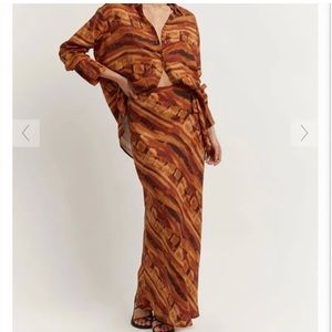DISSH Rust and Brown Patterned Maxi Skirt